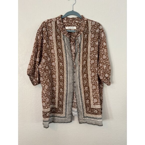 We The Free Border Batik Top Chestnut Brown Floral Size XS - Picture 2 of 9